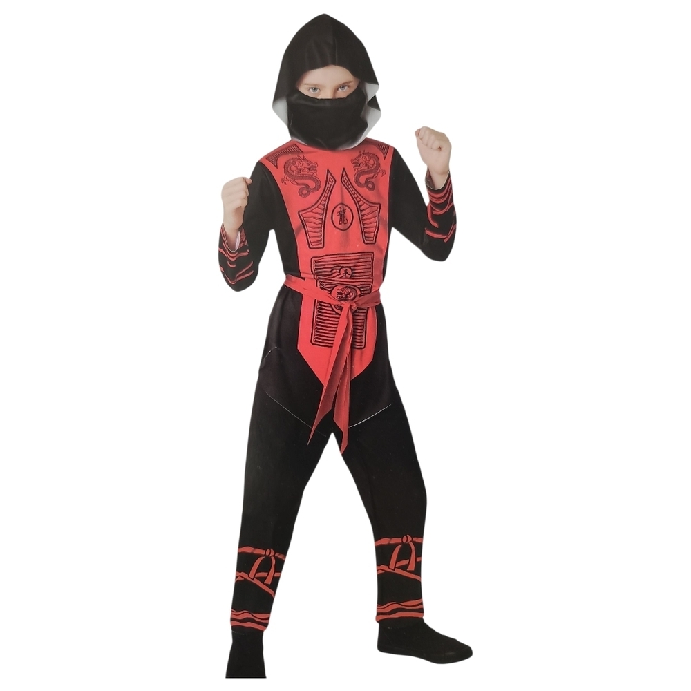 Kids Ninja Warrior Dress up Cosplay  Costume - Black and Red Az 10/12 NEW